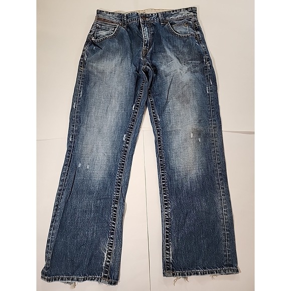 Y2K Mark Ecko Prime Cut And Sew Denim Jeans Regular Fit Skulls Sz 34x30 Premium - Picture 1 of 16
